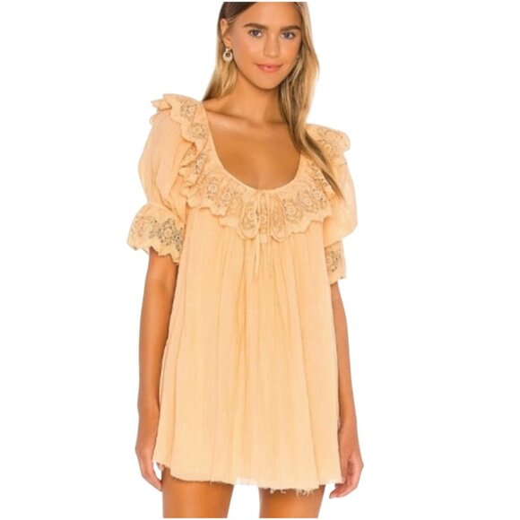 Tularosa Revolve Crawford Mini Dress Orange Sz XS Gauzy Eyelet Crochet - Picture 1 of 11
